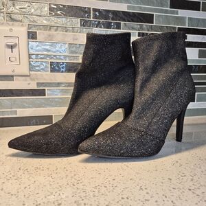 Brash Black Sparkle Sock Bootie Heels